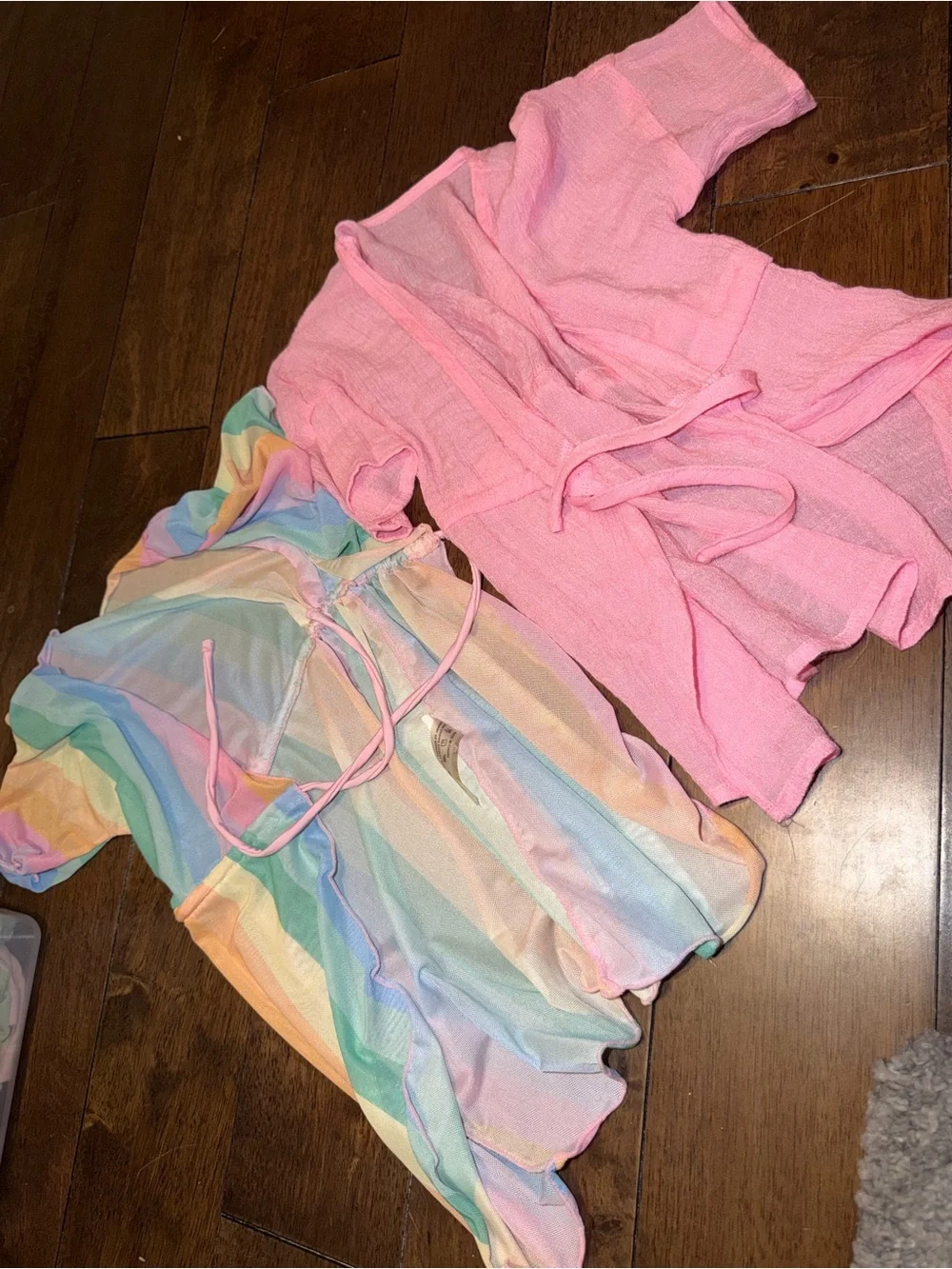 Girls' Pink Tie-Waist Top and Pastel Rainbow Cover-Up Set